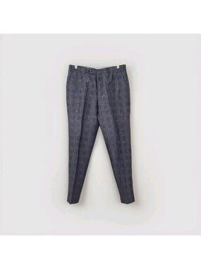 Samuelsohn Linen Wool Silk Pants 34R x 29 Grey Glen Plaid Union Made Old Money